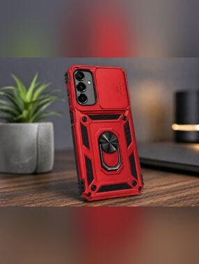 Rugged Phone Case A15 Sliding Camera Cover Ring Stand Shockproof Heavy Duty Red